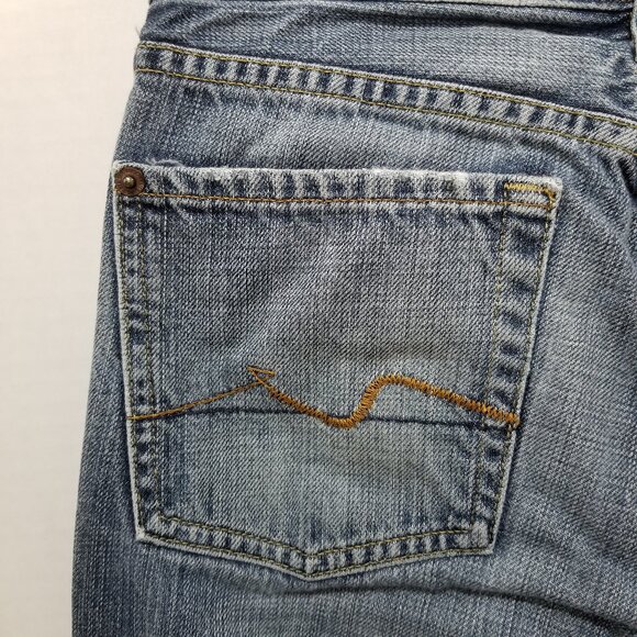 7FAM jeans 26 bootcut lightly distressed low rise 100% cotton denim whiskered - Picture 9 of 15